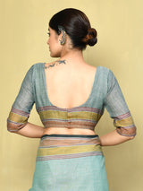 Dista Elora Sea Green Linen Plain Handloom Everyday Use and Casual Saree, view 5