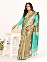 Dista Elora Sea Green Plain Banarasi Tissue Silk Weaving Saree, view 3