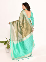 Dista Elora Sea Green Plain Banarasi Tissue Silk Weaving Saree, view 5