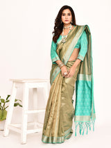 Dista Elora Sea Green Plain Banarasi Tissue Silk Weaving Saree, view 6