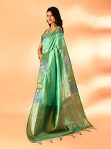 Dista Elora Sea Green Pure Cotton Silk Banarasi Weaving Saree, view 2