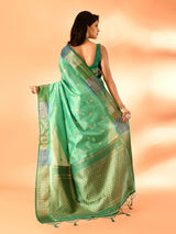 Dista Elora Sea Green Pure Cotton Silk Banarasi Weaving Saree, view 3