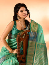 Dista Elora Sea Green Pure Cotton Silk Banarasi Weaving Saree, view 4