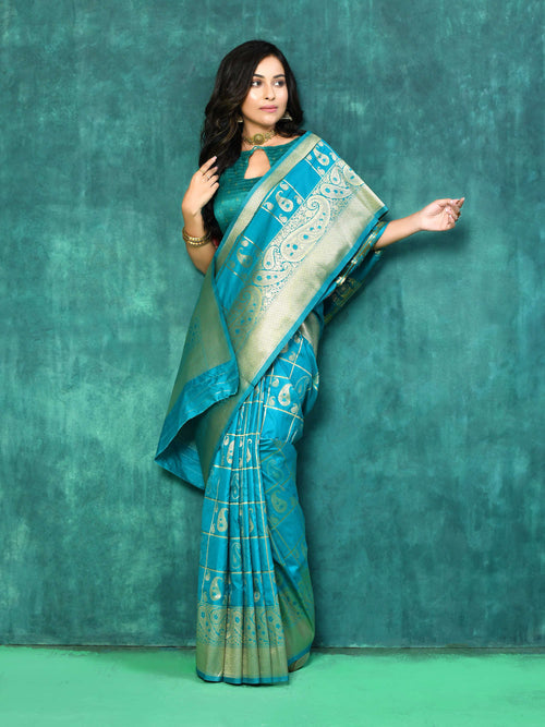Dista Elora sea Green Pure Silk Banarasi Woven Designer Saree