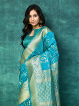 Dista Elora sea Green Pure Silk Banarasi Woven Designer Saree, view 3