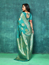 Dista Elora Sea Green Silk Blend Banarasi Woven Designer Saree For Women, view 2