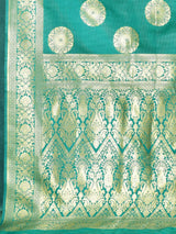 Dista Elora Sea Green Silk Blend Banarasi Woven Designer Saree For Women, view 4