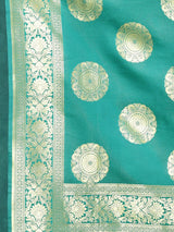 Dista Elora Sea Green Silk Blend Banarasi Woven Designer Saree For Women, view 5