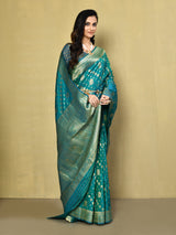 Dista Elora Sea Green Silk Blend Banarasi Woven Designer Saree For Women With unstitched blouse, view 2