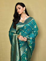 Dista Elora Sea Green Silk Blend Banarasi Woven Designer Saree For Women With unstitched blouse, view 3