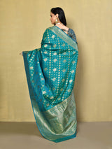 Dista Elora Sea Green Silk Blend Banarasi Woven Designer Saree For Women With unstitched blouse, view 4