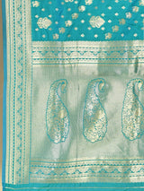Dista Elora Sea Green Silk Blend Banarasi Woven Designer Saree For Women With unstitched blouse, view 6