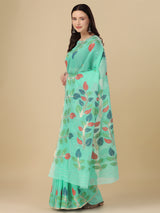 Dista Elora Sea Green Soft Cotton Floral Printed Bhagalpuri Designer Saree, view 3