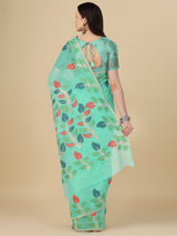 Dista Elora Sea Green Soft Cotton Floral Printed Bhagalpuri Designer Saree, view 4