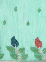 Dista Elora Sea Green Soft Cotton Floral Printed Bhagalpuri Designer Saree, view 6