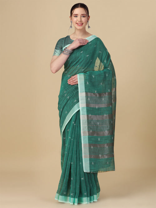 Dista Elora Sea Green Soft Linen Butti Printed Bhagalpuri Office & Workplace Attire Saree
