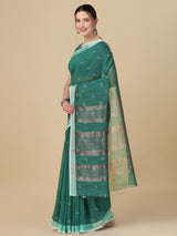 Dista Elora Sea Green Soft Linen Butti Printed Bhagalpuri Office & Workplace Attire Saree, view 3