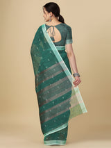 Dista Elora Sea Green Soft Linen Butti Printed Bhagalpuri Office & Workplace Attire Saree, view 4