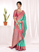Dista Elora Sea Green Soft Silk Banarasi Woven Chex Weaving Saree, view 6