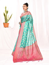Dista Elora Sea Green Soft Silk Banarasi Woven Floral Weaving Saree, view 5