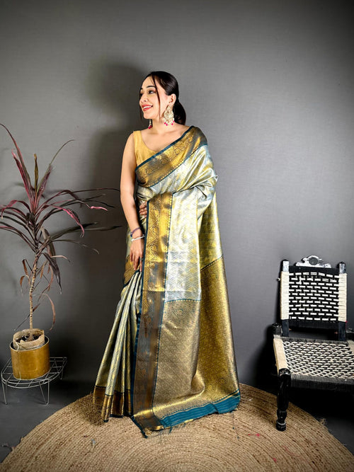 Dista Elora Sea Green Soft Silk Ikkat Leheriya Weaving Saree