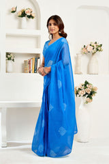 Dista Elora Sky Blue Linen Leaf Motifs Printed Ready To Wear Saree, view 4