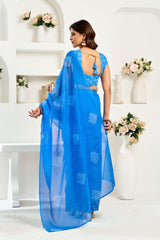 Dista Elora Sky Blue Linen Leaf Motifs Printed Ready To Wear Saree, view 5