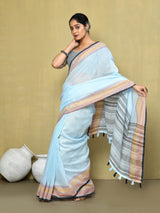 Dista Elora Sky Blue Linen Plain Handloom Everyday Use and Casual Saree, view 2