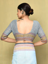 Dista Elora Sky Blue Linen Plain Handloom Everyday Use and Casual Saree, view 3