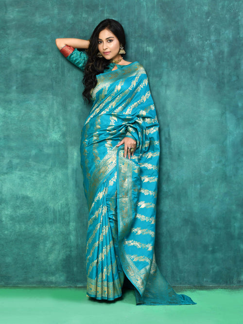 Dista Elora Sky Blue Silk Pure Banarasi Woven Designer Saree For Women