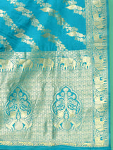 Dista Elora Sky Blue Silk Pure Banarasi Woven Designer Saree For Women, view 5