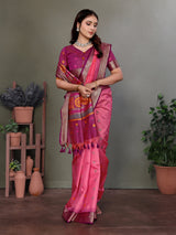 Dista Elora Soft Silk Floral Designed Banarasi Saree- Pink, view 2