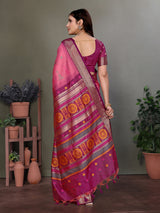 Dista Elora Soft Silk Floral Designed Banarasi Saree- Pink, view 4