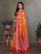 Dista Elora Soft Silk Floral Designed Patola Saree- Orange, view 2