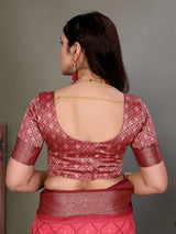 Dista Elora Soft Silk Geometric Designed Patola Saree- Carrot Red, view 4