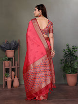 Dista Elora Soft Silk Woven Designed Patola Saree- Carrot Red, view 2