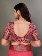 Dista Elora Soft Silk Woven Designed Patola Saree- Carrot Red, view 4