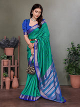 Dista Elora Soft Silk Woven Designed Patola Saree- Peacock Green, view 2