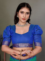 Dista Elora Soft Silk Woven Designed Patola Saree- Peacock Green, view 5