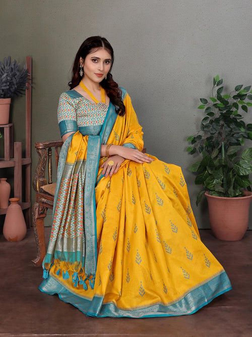 Dista Elora Soft Silk Woven Designed Patola Saree- Yellow
