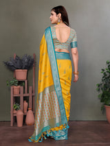 Dista Elora Soft Silk Woven Designed Patola Saree- Yellow, view 3