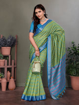 Dista Elora Soft Silk Zig Zag Pattern Bollywood Saree- Parrot Green, view 2