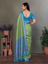 Dista Elora Soft Silk Zig Zag Pattern Bollywood Saree- Parrot Green, view 3