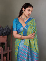 Dista Elora Soft Silk Zig Zag Pattern Bollywood Saree- Parrot Green, view 4