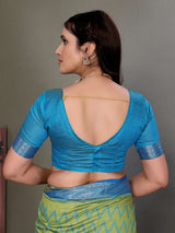 Dista Elora Soft Silk Zig Zag Pattern Bollywood Saree- Parrot Green, view 5