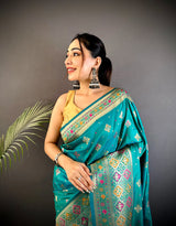 Dista Elora Teal Banarasi Lichi Silk Meenakari Zari Weaving Patola Saree, view 4