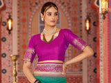 Dista Elora Teal Gadhval Soft Silk Banarasi Jacquard Butti Work Designer Saree, view 5