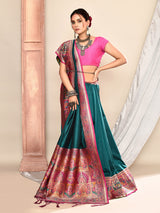 Dista Elora Teal Green Pure Soft Silk Banarasi Plain Weaving Saree, view 3
