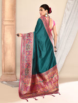 Dista Elora Teal Green Pure Soft Silk Banarasi Plain Weaving Saree, view 6