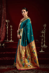 Dista Elora Teal Silk Blend Butti Weaving Paithani Saree, view 3